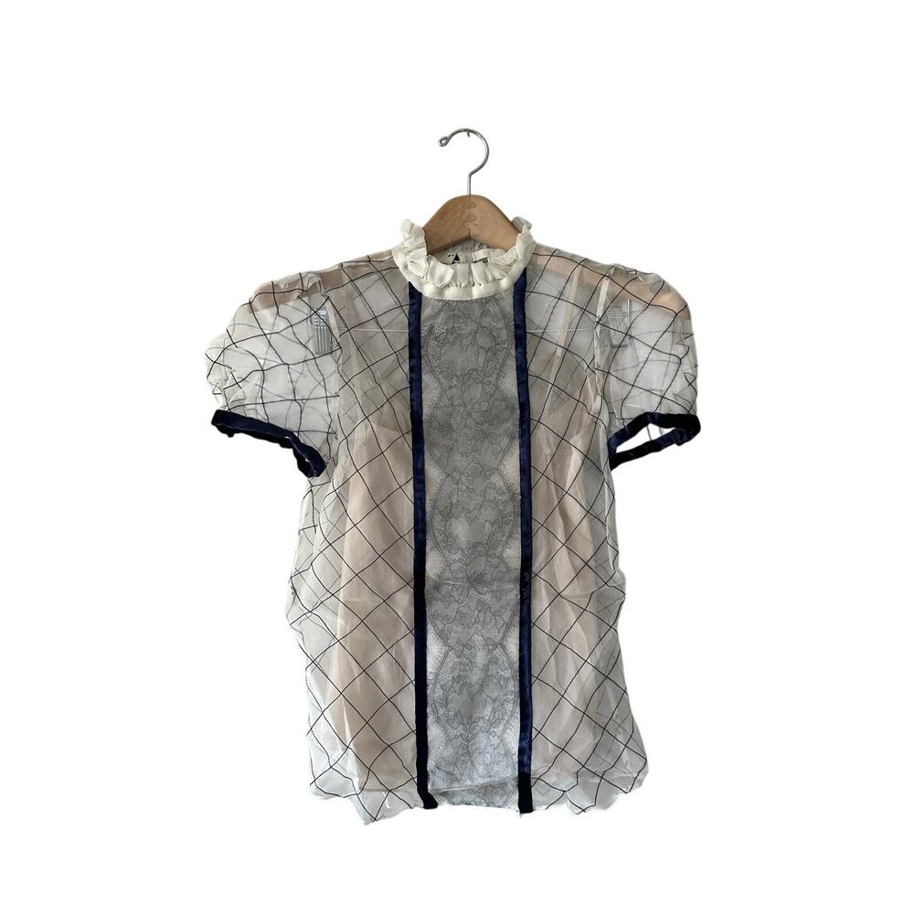 Zac Posen Sheer Ruffle Mock Neck Silk Blouse Size 2